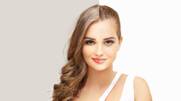 istock Girl without make-up and with makeup 1463578557