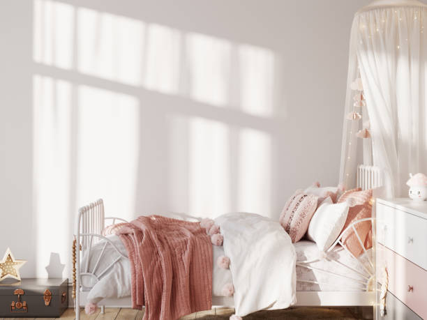 istock Frame mockup in the children's room interior. Nursery Interior. Boho scandinavian eco style. 3d rendering, 3d illustration 1463582214