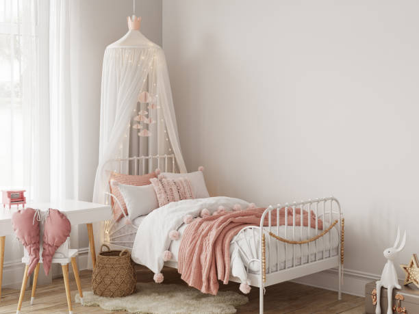 istock Frame mockup in the children's room interior. Nursery Interior. Boho scandinavian eco style. 3d rendering, 3d illustration 1463582264