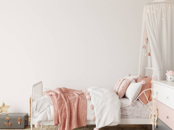 istock Frame mockup in the children's room interior. Nursery Interior. Boho scandinavian eco style. 3d rendering, 3d illustration 1463582266