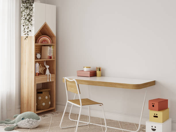 istock Frame mockup in the children's room interior. Nursery Interior. Boho scandinavian eco style. 3d rendering, 3d illustration 1463582331