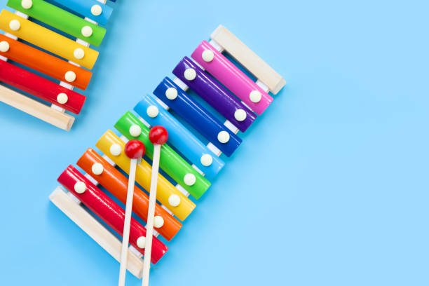 istock Colorful xylophone on blue background. 1463600765