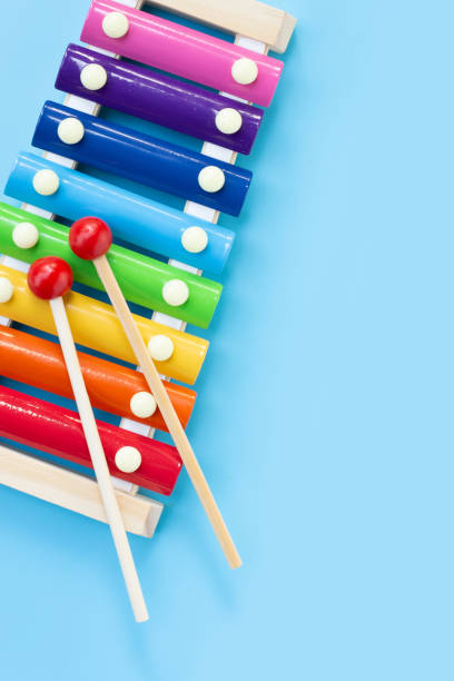 istock Colorful xylophone on blue background. 1463600836