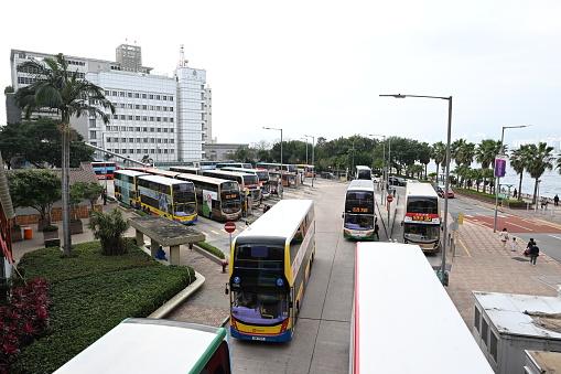 Sheung Wan Bus Terminus outside the Macau Ferry Terminal in Hong Kong - 02/04/2023 16:30:20 +0000.