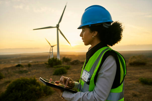 istock Engineer, black woman and tablet for eco friendly work, check power plants and girl thinking outdoor. African American female employee, lady and manager with device, online planning and sustainable 1463616257