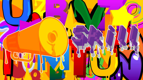 istock Skill. Graffiti text and cartoon Megaphone. Abstract modern street art decoration performed in urban painting style. Vector Announcement illustration. 1463619797