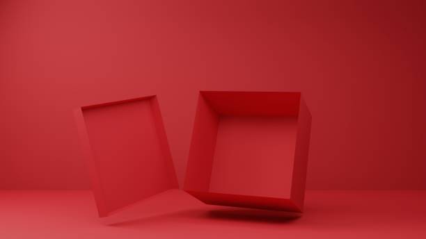 istock red paper box in the red room.3d rendering. 1463620118