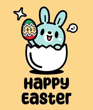 Easter Characters Vector Art Illustration
A cute Easter Bunny breaking a big Egg and showing an Easter Egg.