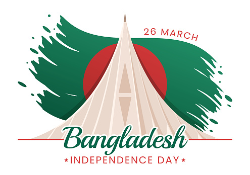 Happy Independence Day of Bangladesh on March 26th Illustration with Waving Flag and Victory Holiday in Flat Hand Drawn for Landing Page Templates