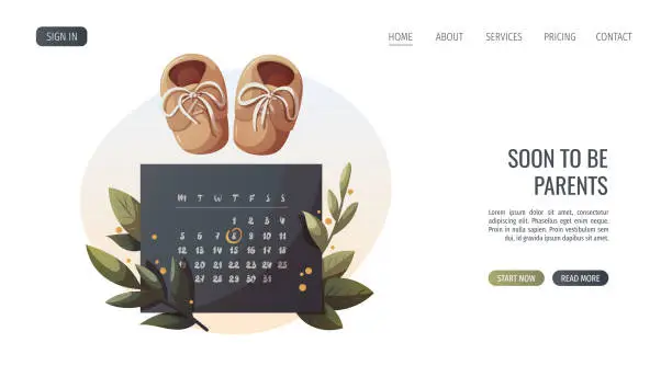 Vector illustration of Monthly Calendar and baby shoes.