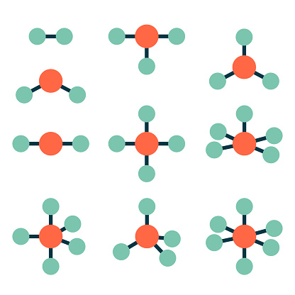 Set of flat vector illustrations of types of molecular geometry.