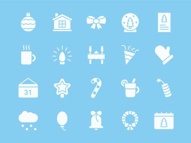 Xmas icons. New Year celebration signs. Vintage ball. Wreath garland. Winter holiday card with candy and ornament ribbon. Christmas festive dinner. Silhouette symbols. Vector elements set Xmas icons. New Year celebration signs. Vintage ball. Wreath garland. Winter holiday card with candy and ornament ribbon. Merry Christmas. Festive dinner. Silhouette white symbols. Vector elements set snow globe empty silhouette stock illustrations