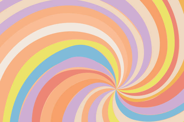 Groovy retro swirl sunburst with rays or stripes in the center retro 60s 70s. Summer sunshine and carnival background. Pastel color. Groovy retro swirl sunburst with rays or stripes in the center retro 60s 70s. Summer sunshine and carnival background. Pastel color. Vector. carnival sunshine stock illustrations