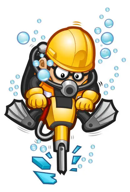 Vector illustration of Underwater Construction Worker