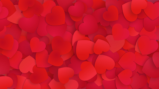 Red hearts. Beautiful Valentine's day card background. Happy loving affectionate romantic love.