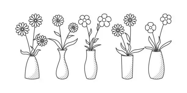 Vector illustration of Hand drawn doodle flowers in vase illustration