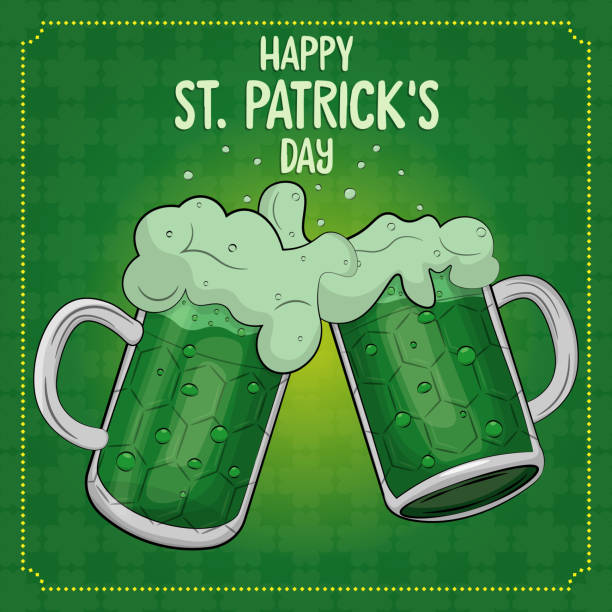 ilustrações, clipart, desenhos animados e ícones de bandeira do dia de são patrício com duas canecas de cerveja - saint patricks banner green beer patrick leprechaun hat