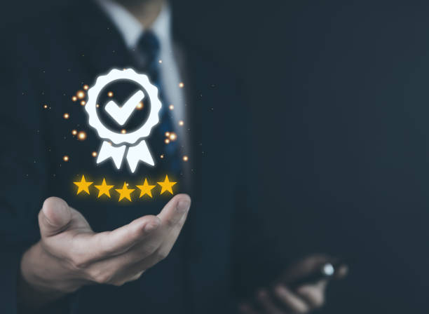 istock hand showing best quality guarantee icon check mark and five stars 1463664507
