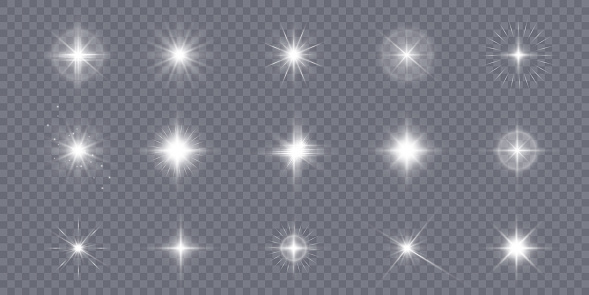 Set of white stars light effects for web design and white light png vector illustration.