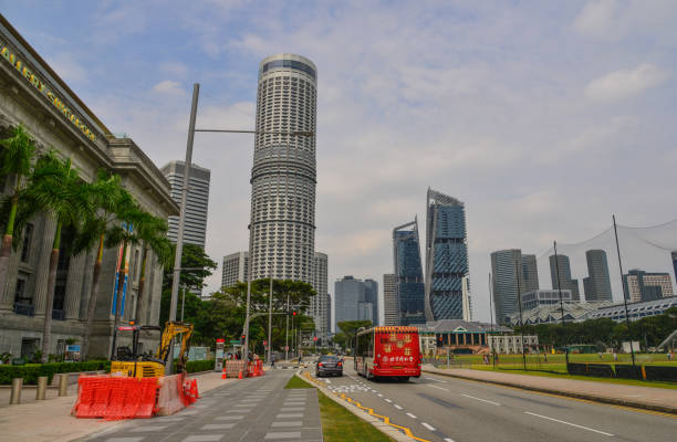 Singapore - Feb 11, 2018. Street of Singapore. Singapore is a global commerce, finance and transport hub.