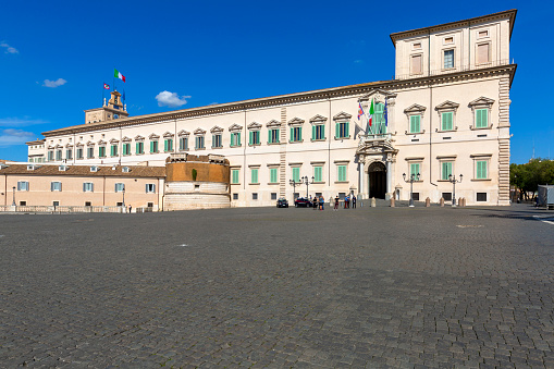 Rome, Italy - October 10, 2020: Quirinal Square and Quirinal Palace (Palazzo del Quirinale), current official residence of the President of the Italian Republic