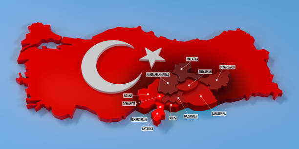 mappa dei terremoti in turchia. illustrazione 3d - adiyaman foto e immagini stock
