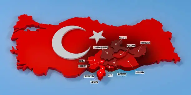 Turkey Earthquake Map. 3d Illustration