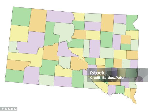 South Dakota Highly Detailed Editable Political Map Stock Illustration