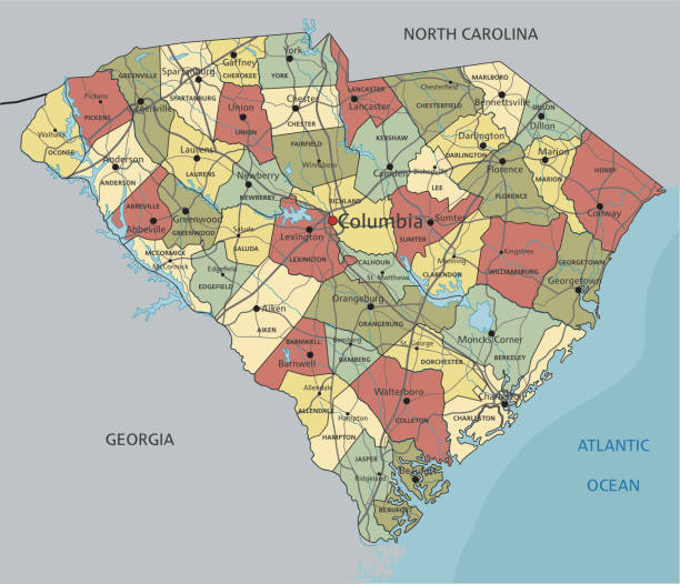 Editable Sc Vector Map 570+ South Carolina Cartography Map Topography Stock Photos, Pictures ...