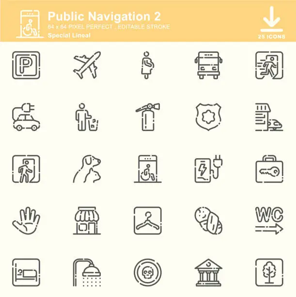 Vector illustration of Public Navigation 2 , Sign Lineal Icons , Editable Stroke , 64x64 Pixel Perfect
