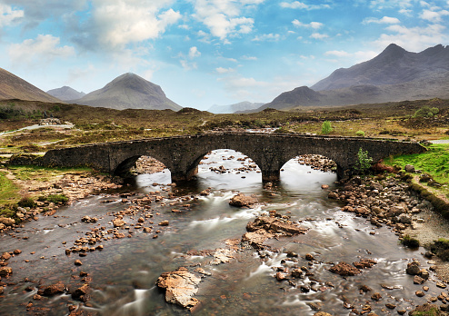 Isle of Skye - Old bridge Sligachan with river, Scotland landscape