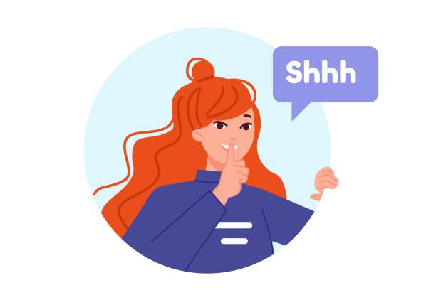 Silence expression. Calm woman ask for quiet and not talking, shh hand gesture girl portret keep secret concept, hush shushing silent lady shhh noiseless person vector illustration Silence expression. Calm woman ask for quiet and not talking, shh hand gesture girl portret keep secret concept, hush shushing silent lady noiseless person vector illustration of woman secret gesture keep calm and stock illustrations