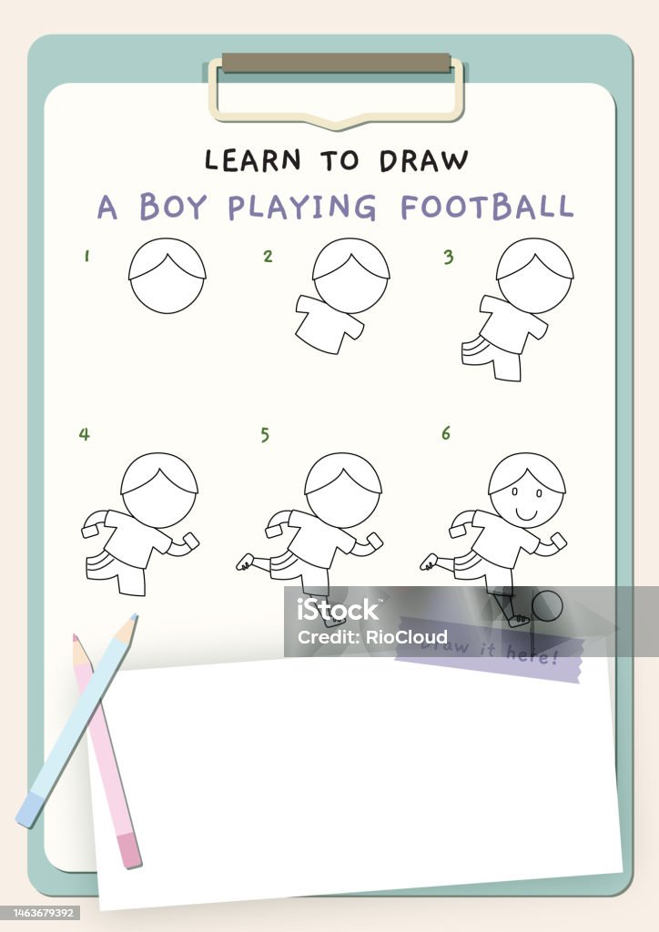 Ilustración de Cómo Dibujar A Un Niño Jugando Al Fútbol Hoja De Trabajo  Para Niños Ilustración De Stock y más Vectores Libres de Derechos de Animal  - iStock
