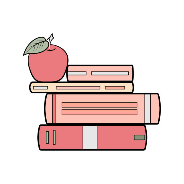 책 스택 애플 핑크 - apple stack white backgrounds stock illustrations