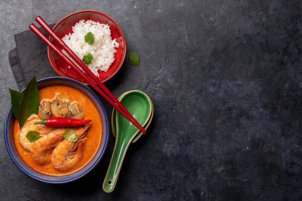 istock Thai Tom Yum Soup and bowl of rice 1463682425