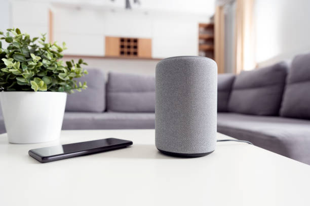istock Smart speaker device in living room. Smart home. 1463684639