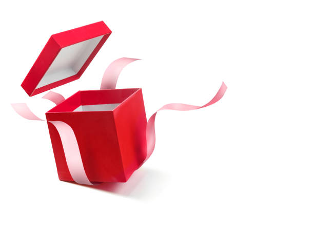 istock Red open gift box with ribbon isolated on white 1463686818