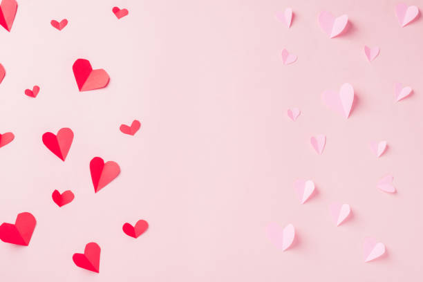 istock Pattern beautiful red and pink paper hearts cut composition greeting gift card 1463688522