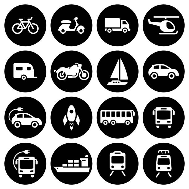 значки транспортных средств - silhouette bus symbol motor scooter stock illustrations