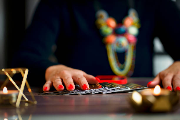 Blurred Tarot cards, Fortune telling on tarot cards magic crystal, occultism, Esoteric background. Fortune telling,tarot predictions.