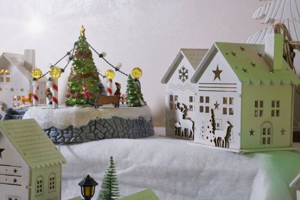 Christmas winter landscape, diorama Christmas winter landscape, diorama. Christmas time with snow Diy Display a Christmas Village stock pictures, royalty-free photos & images