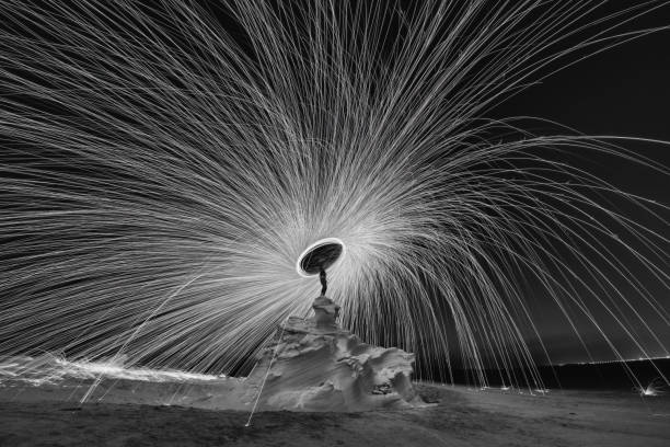 istock Black and white Steel wool spinning photography 1463700860