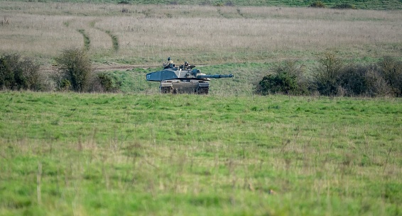 Salisbury, United Kingdom – November 15, 2022: A beautiful view of the main battle tank on a military combat exercise