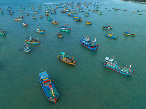 Group of the boats on the turquoise sea