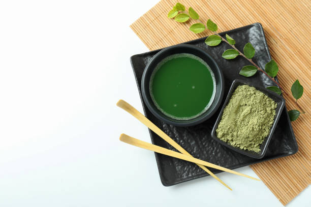 istock Concept of japanese tea with matcha on white background 1463703057