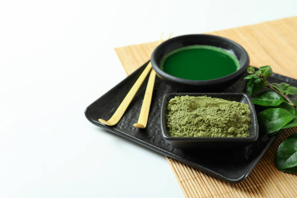 istock Concept of japanese tea with matcha on white background 1463708359