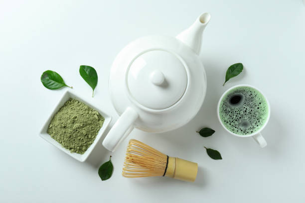 istock Concept of japanese tea with matcha on white background 1463708706