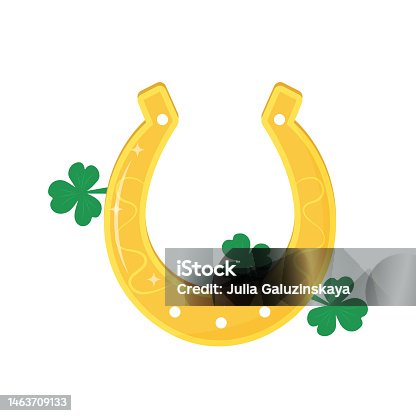 istock Golden horseshoe with shamrock leaves. Saint Patricks Day holiday symbol. Good luck symbol. 1463709133