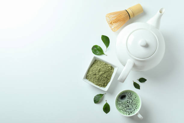 istock Concept of japanese tea with matcha on white background 1463709332