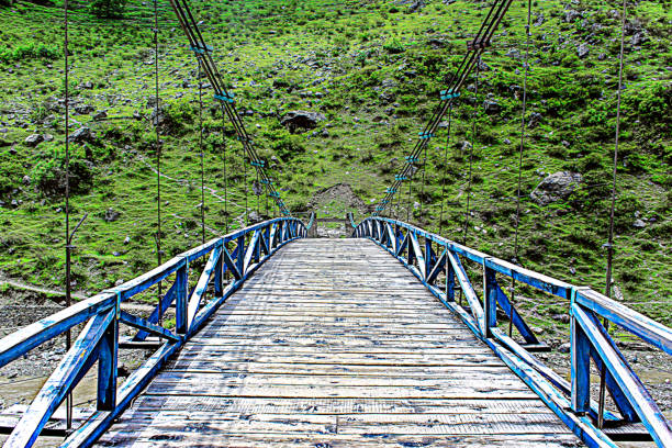 istock Blue wood suspension bridge 1463709456